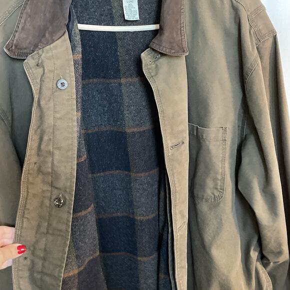 GHBass & Co Men’s XL Long Chore Coat Removable Flannel Liner Brown Jacket Collar - Picture 11 of 12